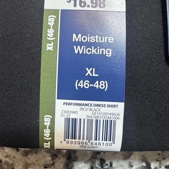 NWT George Mens Modern Fit XL Black Performance Dress Shirt Stretch Collar - Picture 5 of 6